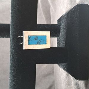 Hallow Rectangle 925 Silver and Turquoise Pendant Only VG Marked 2.5cm x 4cm